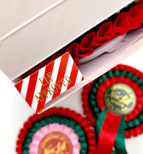 Load image into Gallery viewer, Nice List Member Christmas Rosette Badge Red/Green