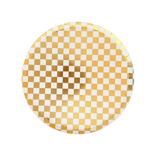Checkered Gold + White Plates Small (Pack 8)