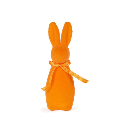 Mini Flocked Rabbit With Bow Orange