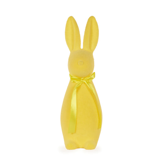 Large Flocked Rabbit With Bow Yellow