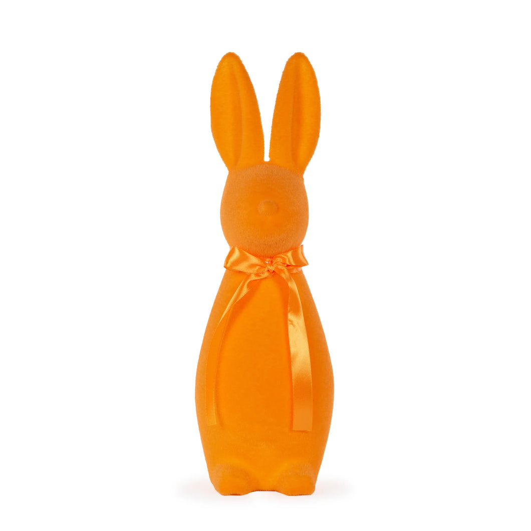 Large Flocked Rabbit With Bow Orange