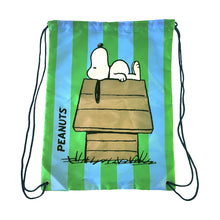 Load image into Gallery viewer, Peanuts Drawstring Bag Blue/Green Stripe