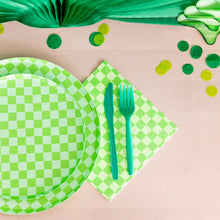 Load image into Gallery viewer, Checkered Lime Green Plates Small (Pack 8)