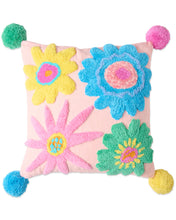 Load image into Gallery viewer, KIP & Co. Rainbow Flowers Tufted Pom Pom Cushion