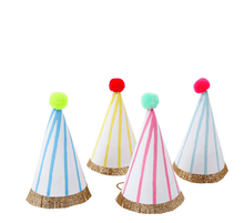 Load image into Gallery viewer, Mini Stripe Pom Pom Party Hats (Pack 8)