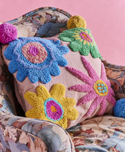 Load image into Gallery viewer, KIP & Co. Rainbow Flowers Tufted Pom Pom Cushion