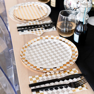 Checkered Gold + White Plates Large (Pack 8)