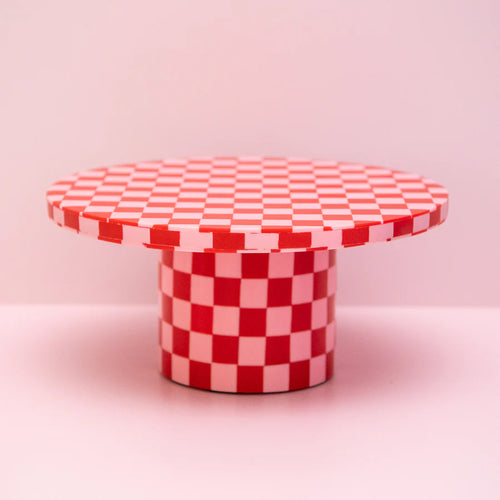 Sunburst Red and Pink Check Resin Cake Stand