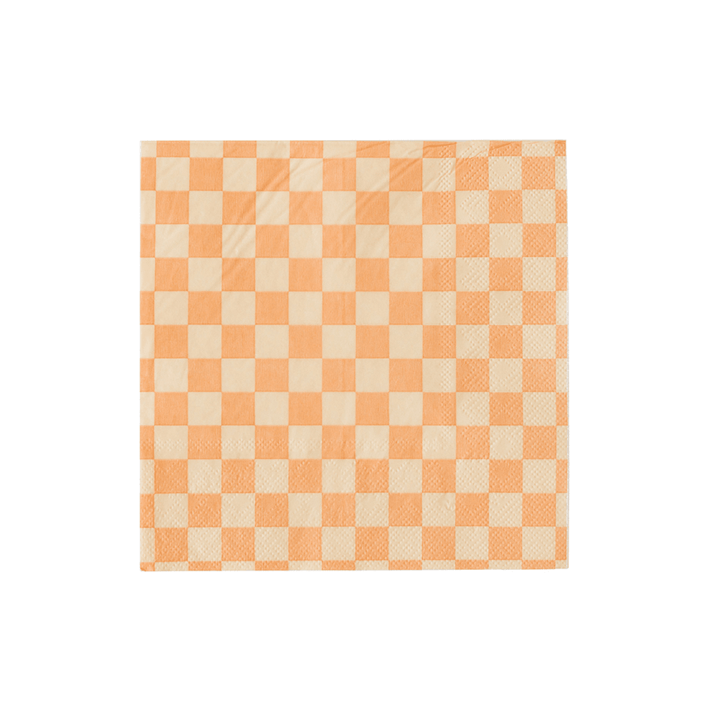 Checkered Peaches and Cream Napkins Small  (Pack 20)