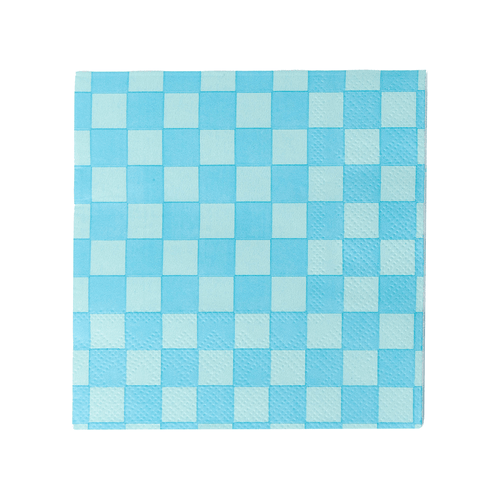 Checkered Blue Napkins Large (Pack 16)