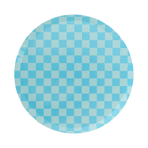 Checkered Blue Plates Large (Pack 8)