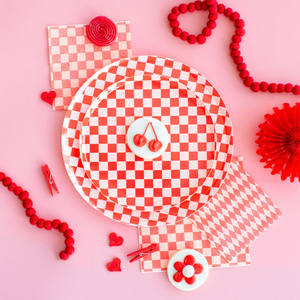 Checkered Red + Pink Plates Small (Pack 8)