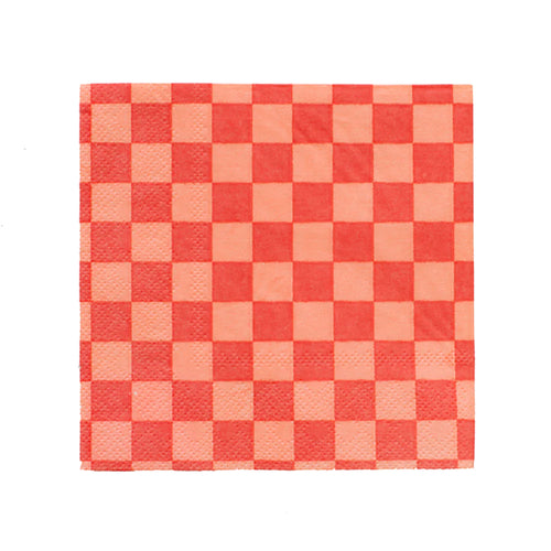 Checkered Red +Pink Large Napkins (Pack 16)