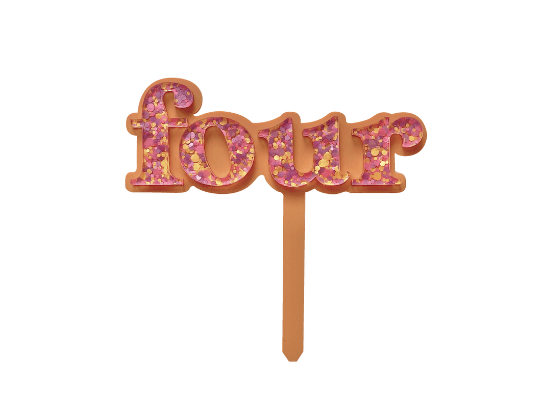 Four Is Fun Pastel Peach + Sorbet Confetti Cake Topper