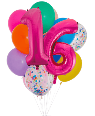 INFLATED Balloon Bunch Rainbow + Pink Number Foil Double Numbers