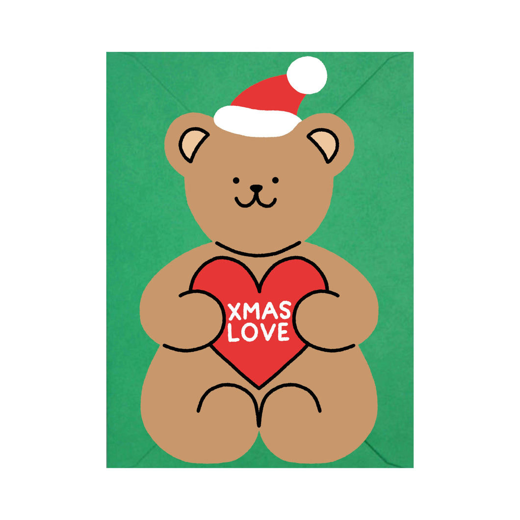 Xmas Love - Die Cut Card - Cute - Teddy Bear Christmas Card