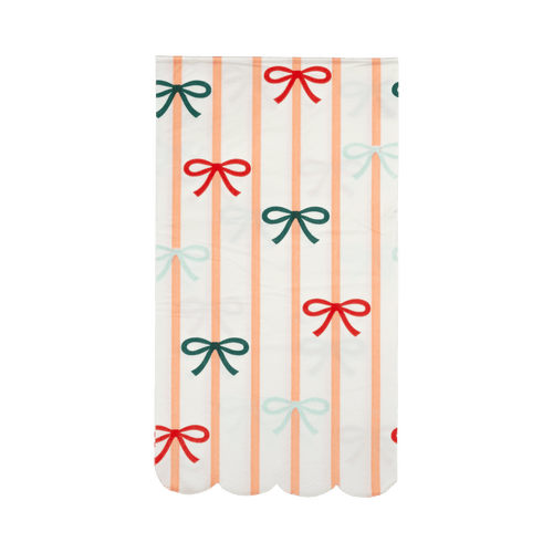 Bows and Stripes Scalloped Dinner Guest Napkins (Pack 24)