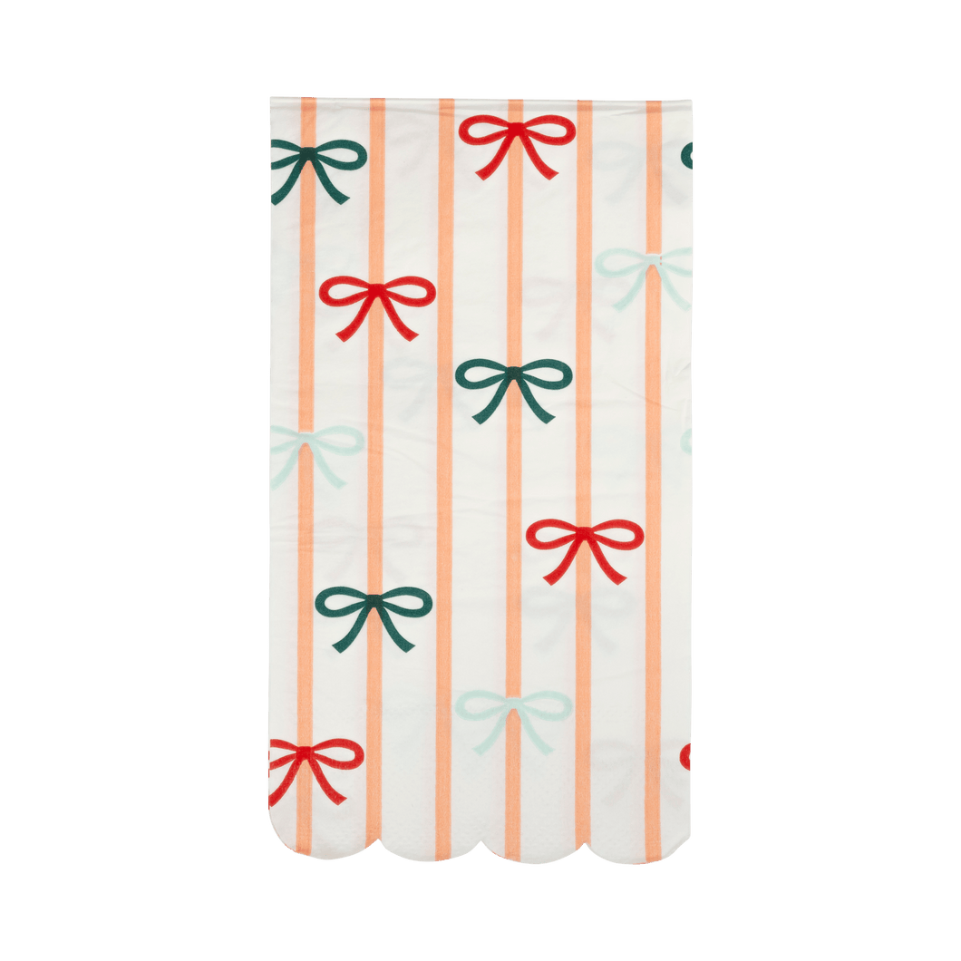 Bows and Stripes Scalloped Dinner Guest Napkins (Pack 24)