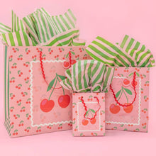 Load image into Gallery viewer, Cherry on Top Gift Bag + Stripes - Ric Rac Handle - Gift Tag: Small