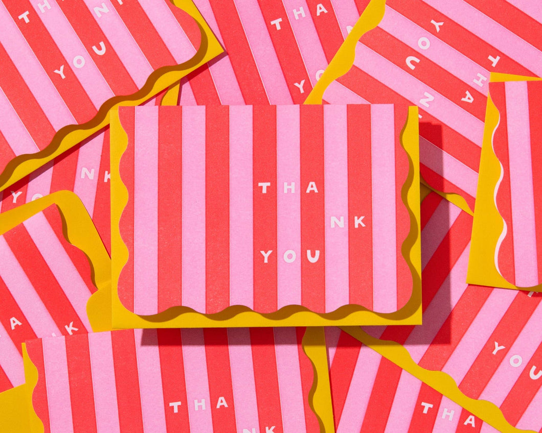 Stripes Letterpress Scalloped Thank You Card Set (10)