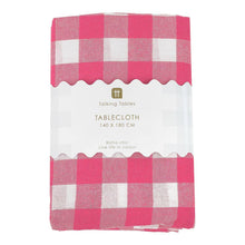 Load image into Gallery viewer, Fabric Gingham Tablecloth Raspberry &amp; White