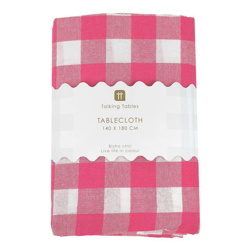 Fabric Gingham Tablecloth Raspberry & White