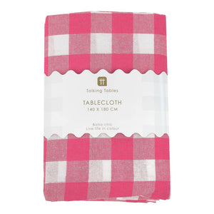 Fabric Gingham Tablecloth Raspberry & White