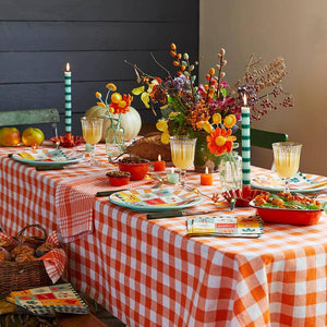 Fabric Gingham Tablecloth Orange & White
