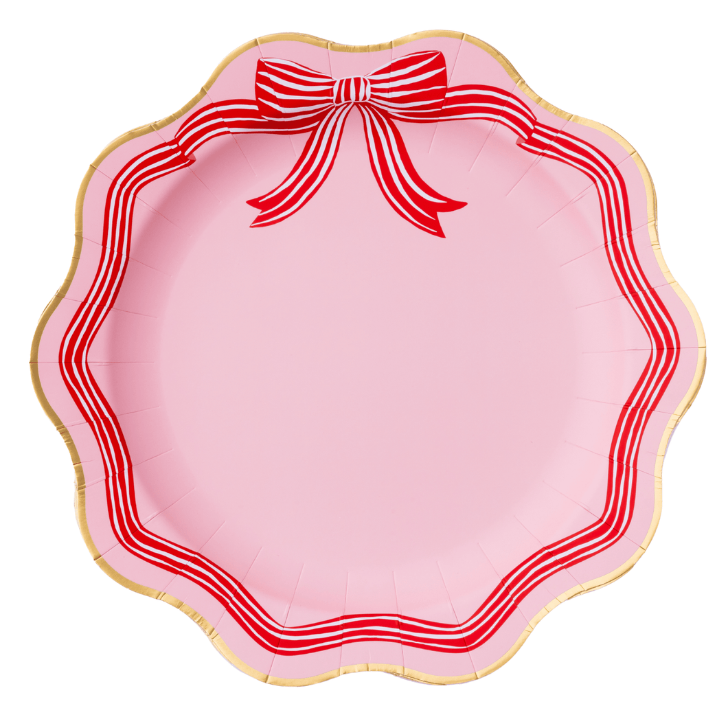 ELEGANT PINK PEPPERMINT BOW DINNER PLATES