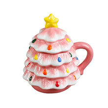 Load image into Gallery viewer, Pink Xmas Tree Ceramic Mug With Lid