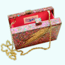 Load image into Gallery viewer, Pink Rainbow Confetti Lightning Bolt Acrylic Cyndi Clutch