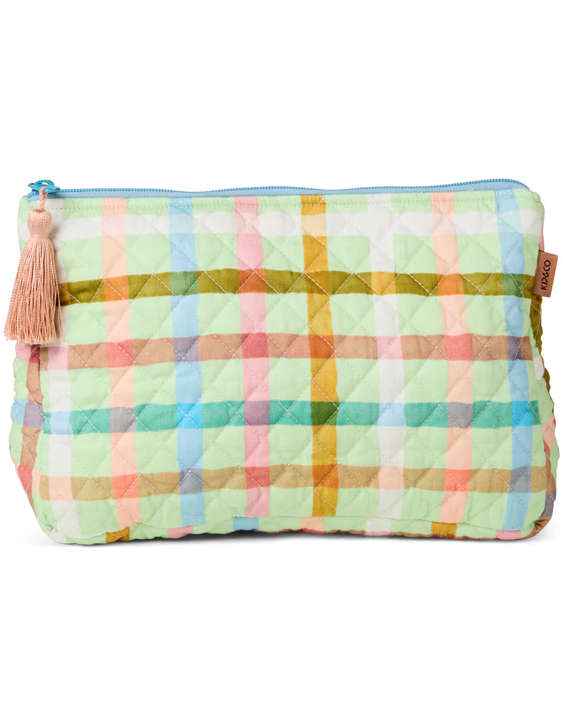 KIP & Co. Candy Check Mint Quilted Cotton Toiletry Purse