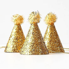 Load image into Gallery viewer, Gold Glitter Mini Party Hats (set 8)