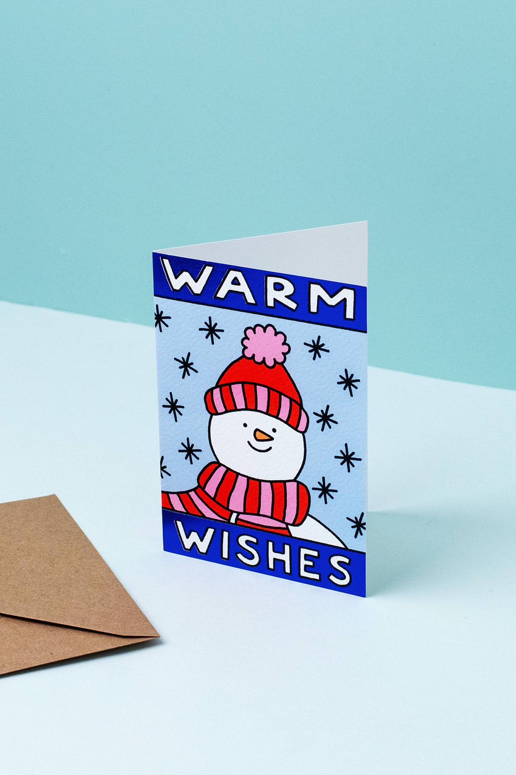 Warm Wishes - Cute - Snowman Christmas Card - Xmas Card Foil