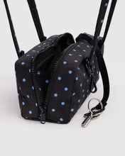 Load image into Gallery viewer, Baggu Small Nylon Bowler Bag - Black and Sky Blue Micro Dot