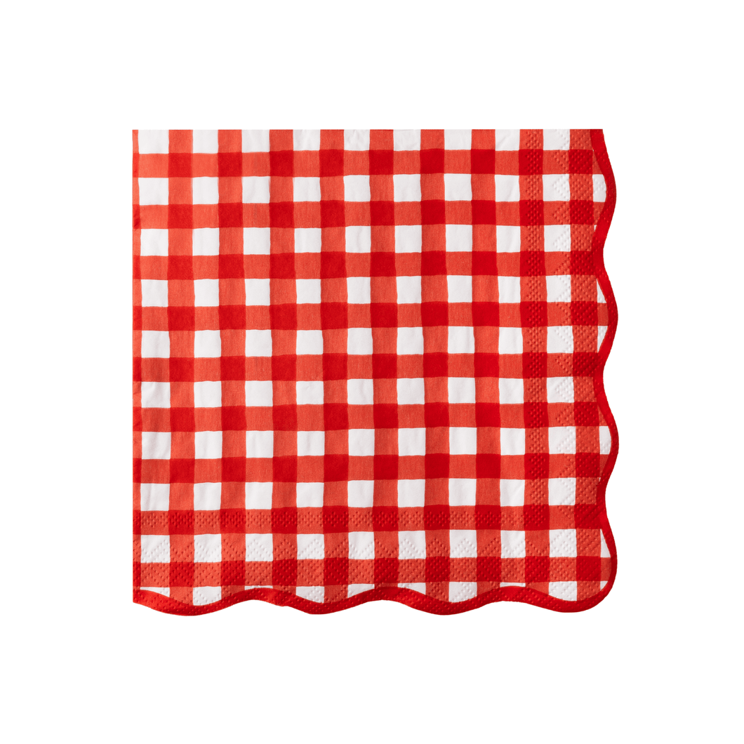 ELEGANT CHERRY RED GINGHAM DINNER NAPKINS