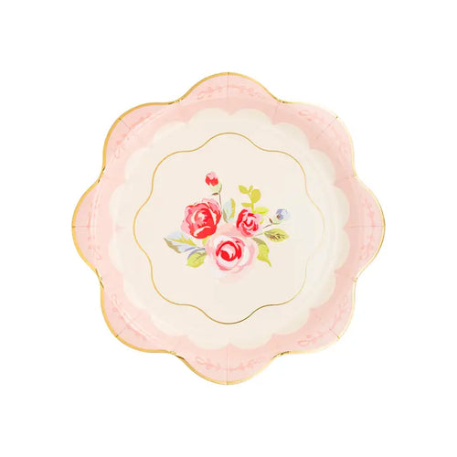 Tea Party Scalloped Round Paper Plates (Pack 12)