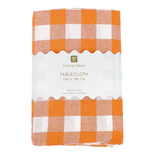 Fabric Gingham Tablecloth Orange & White