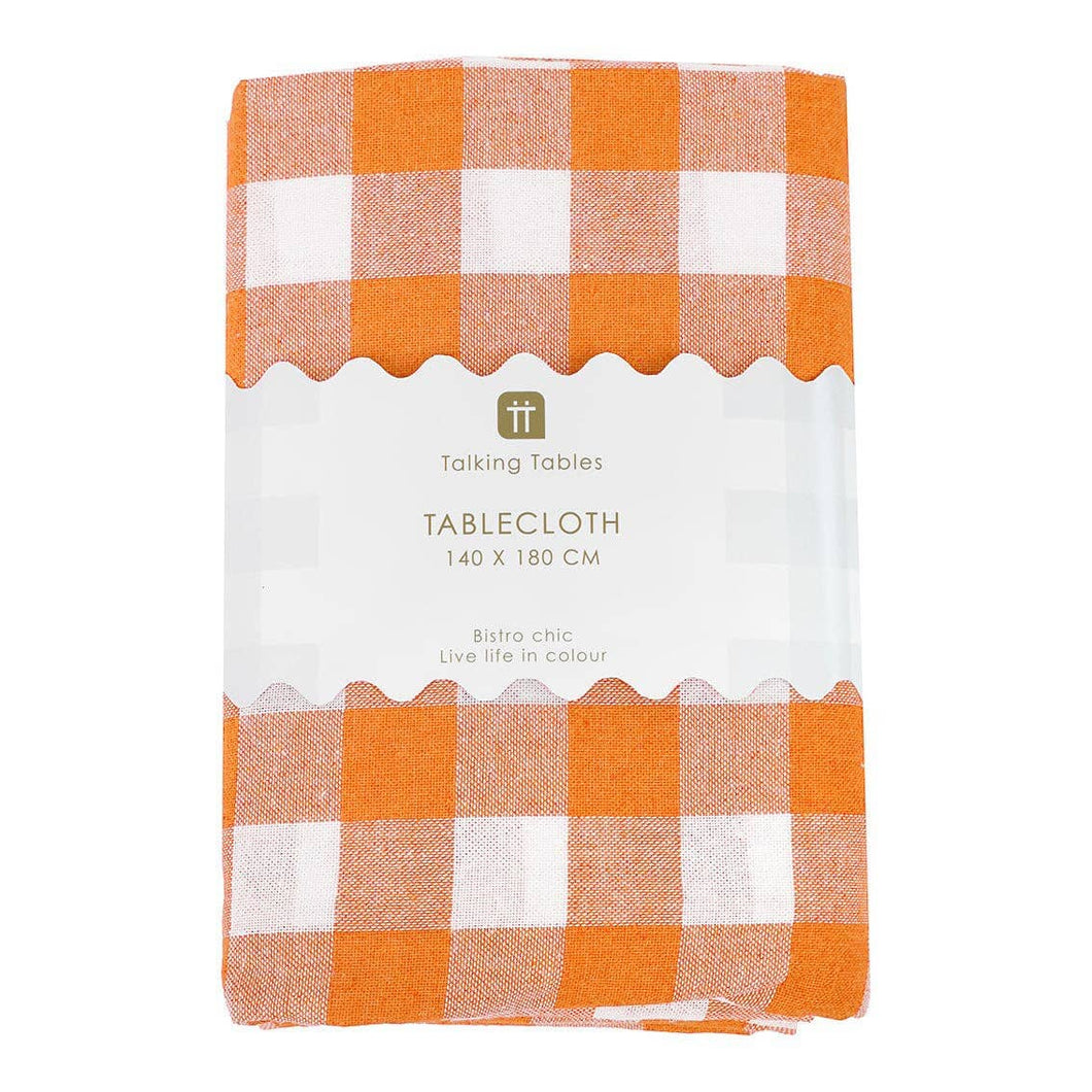 Fabric Gingham Tablecloth Orange & White