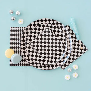 Checkered Black + White Plates Small (Pack 8)