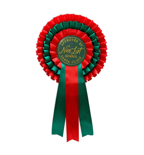 Nice List Member Christmas Rosette Badge Red/Green