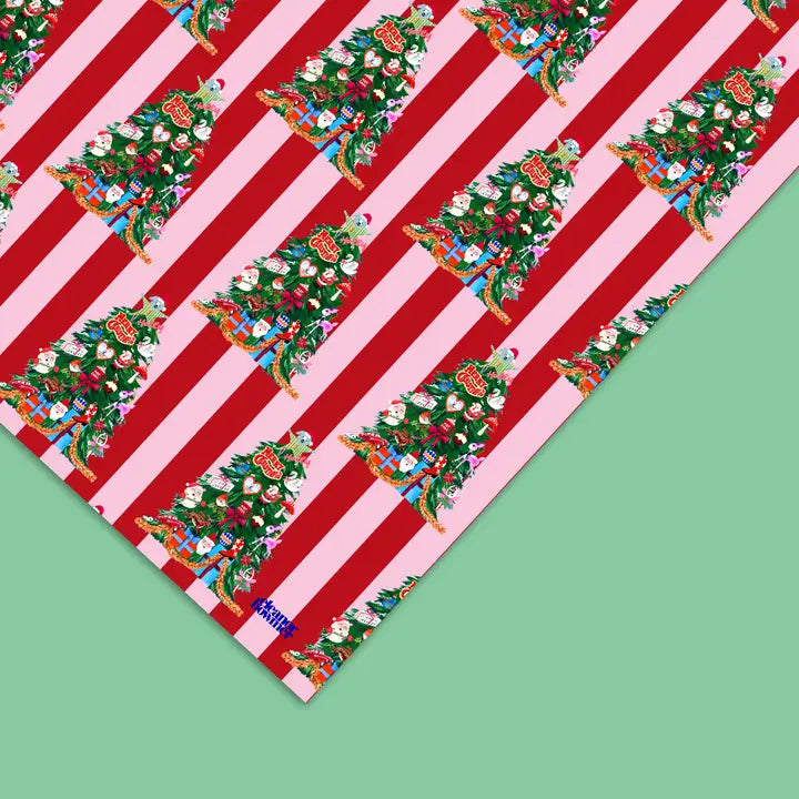 Christmas Tree Stripe Gift Wrap Sheet