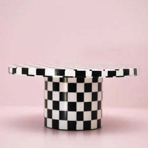 Black & White Checkered Resin Cake Stand