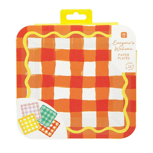Gingham Multi-Coloured  Square Paper Plates (Pack 12)