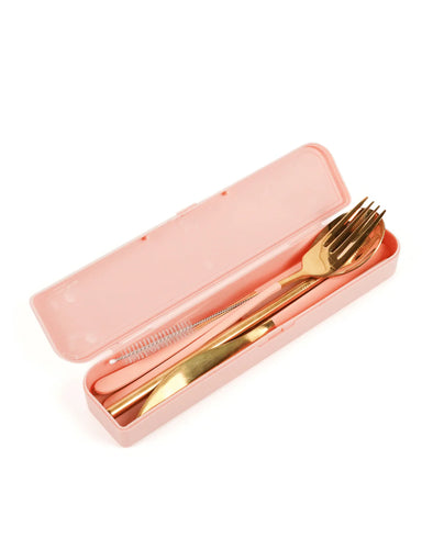The Somewhere Co Cutlery Kit - Gold with Blush Handle