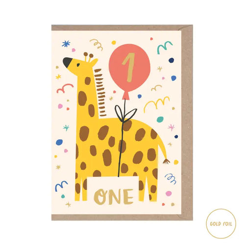 One Year Old Giraffe Birthday Card