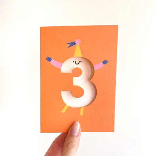 Age 3 - Die Cut - Cute Character Fun Happy Birthday Card