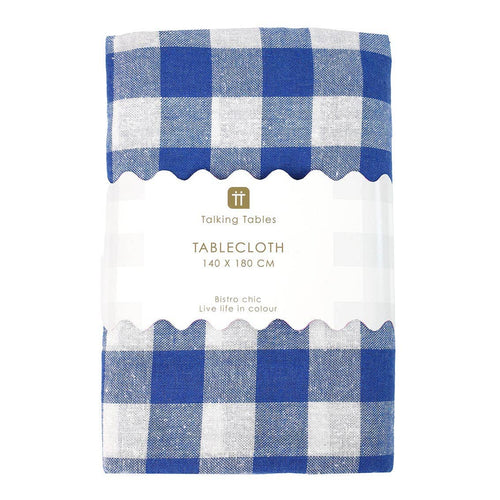 Fabric Gingham Tablecloth Blue & White