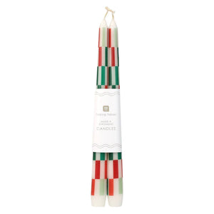 Red & Green Check Dinner Candles | 2 Pack |Christmas Decor |