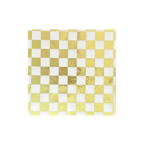 Checkered Gold + White Napkins Small (Pack 16)